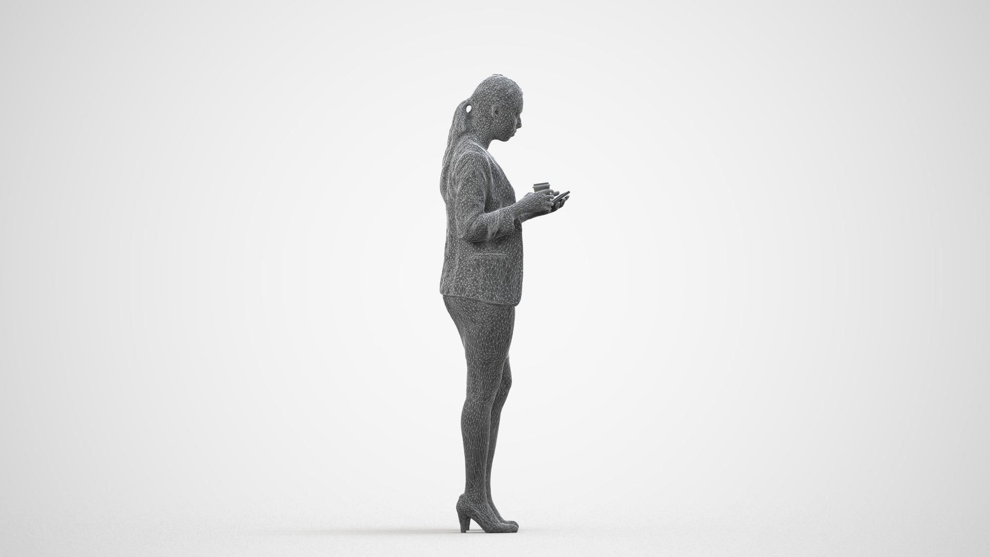 scanned 3D woman business, photogrammetry people for Enscape and V-Ray, wireframe side view