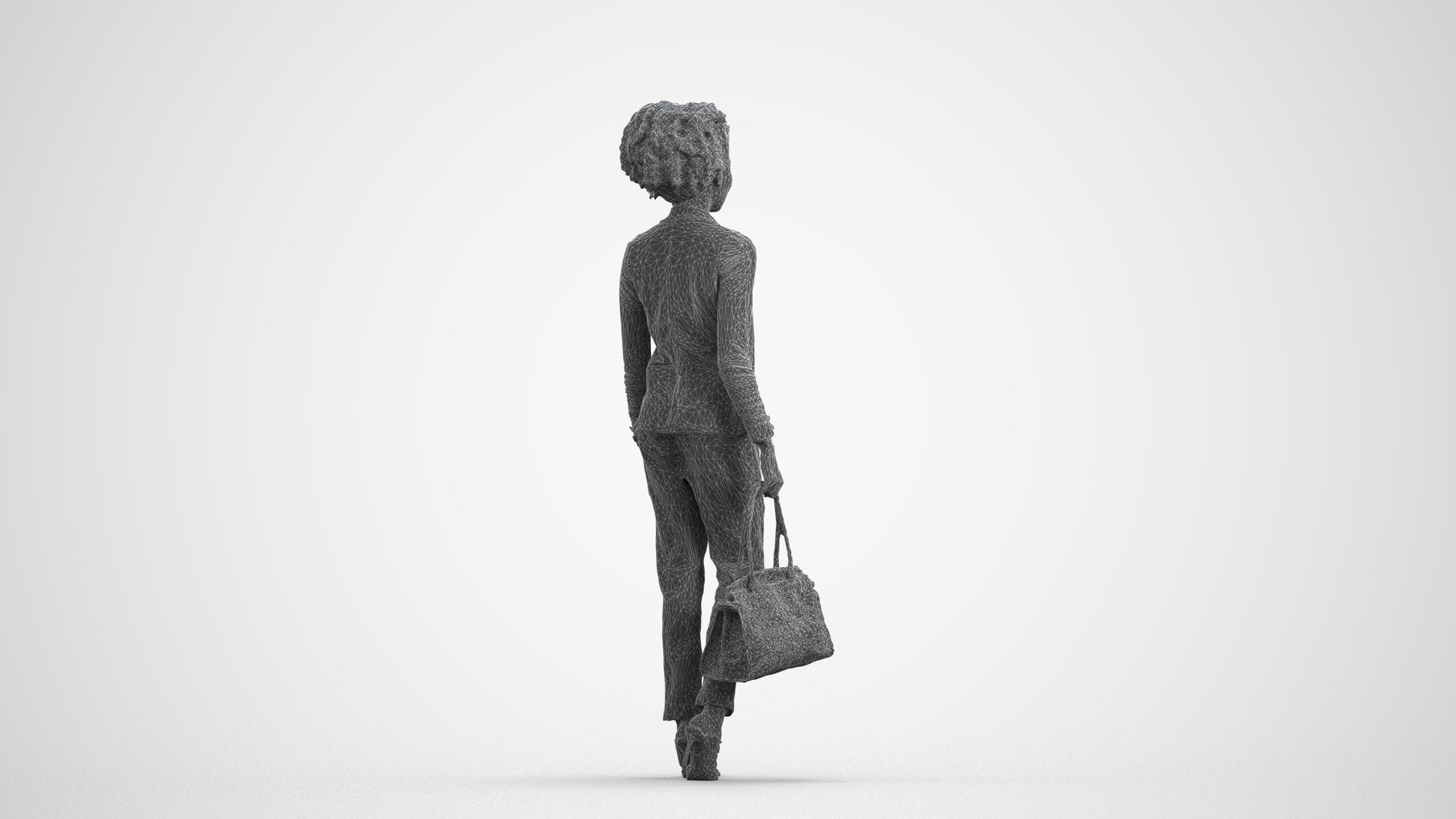 realistic 3D woman business walking, scanned archviz people for Blender and 3ds Max, wireframe front view