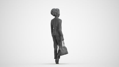 realistic 3D woman business walking, scanned archviz people for Blender and 3ds Max, wireframe front view