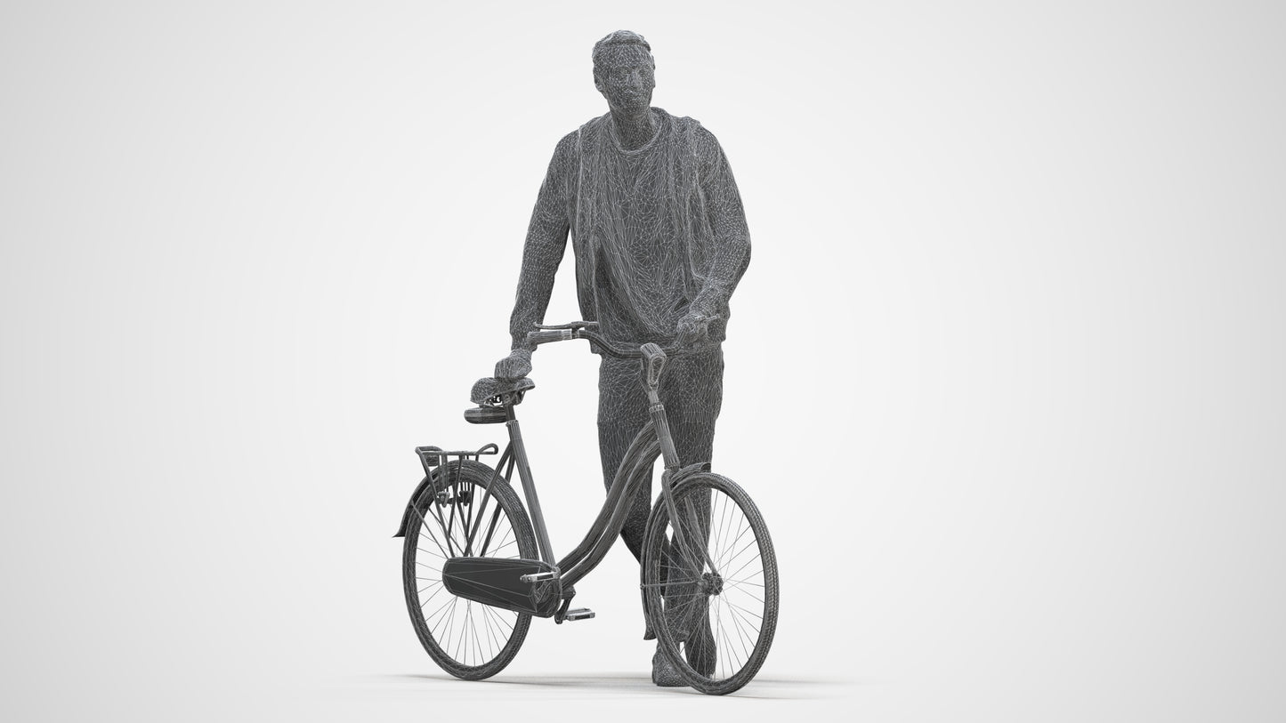 scanned 3D man casual cycling, photogrammetry people for Enscape and V-Ray, three-quarter front view render