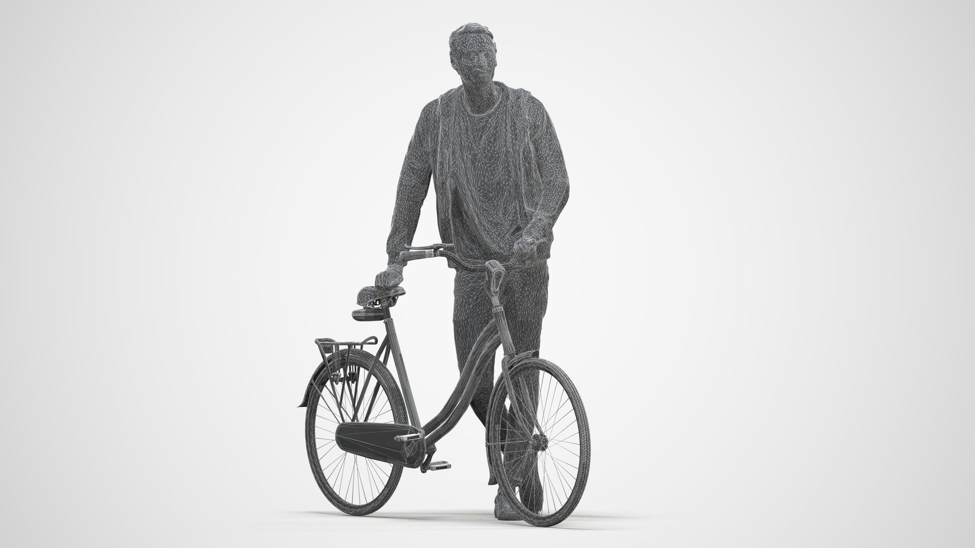 scanned 3D man casual cycling, photogrammetry people for Enscape and V-Ray, three-quarter front view render