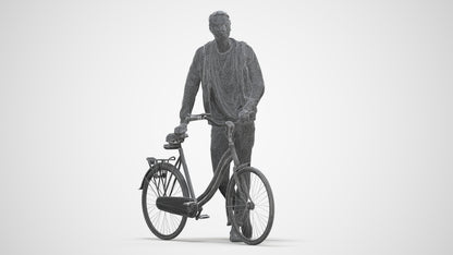 scanned 3D man casual cycling, photogrammetry people for Enscape and V-Ray, three-quarter front view render