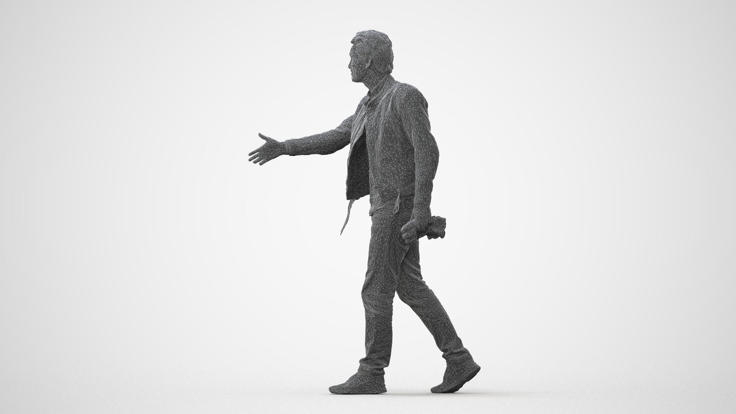 3D human model man casual walking, photogrammetry scanned person for archviz, square thumbnail