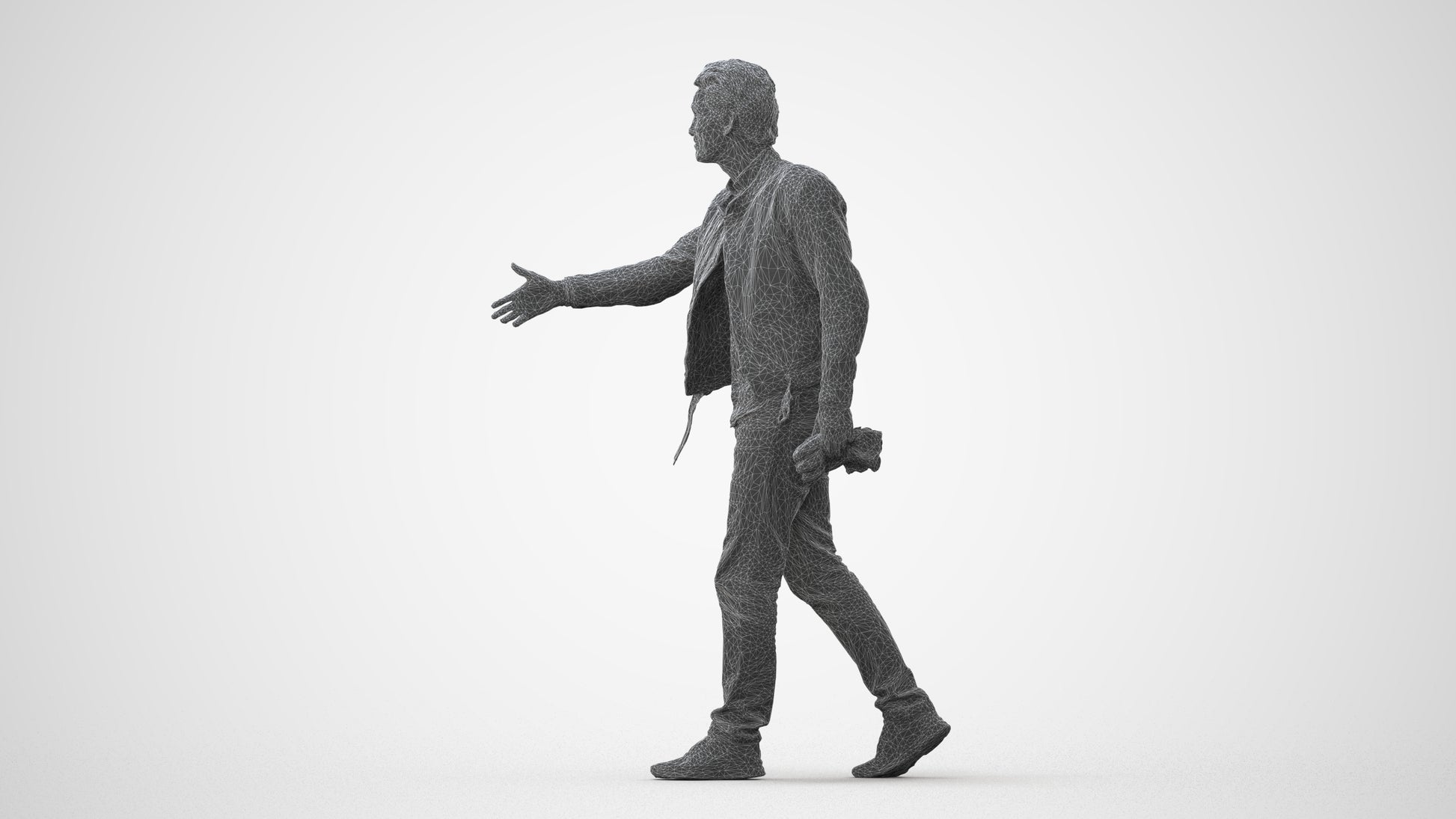 3D human model man casual walking, photogrammetry scanned person for archviz, square thumbnail