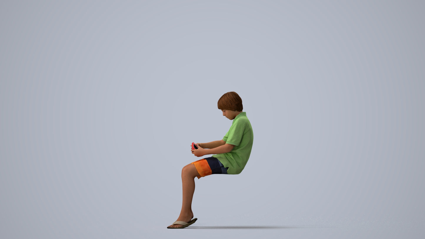 photogrammetry 3D boy kids, realistic human model archviz FBX, three-quarter view render
