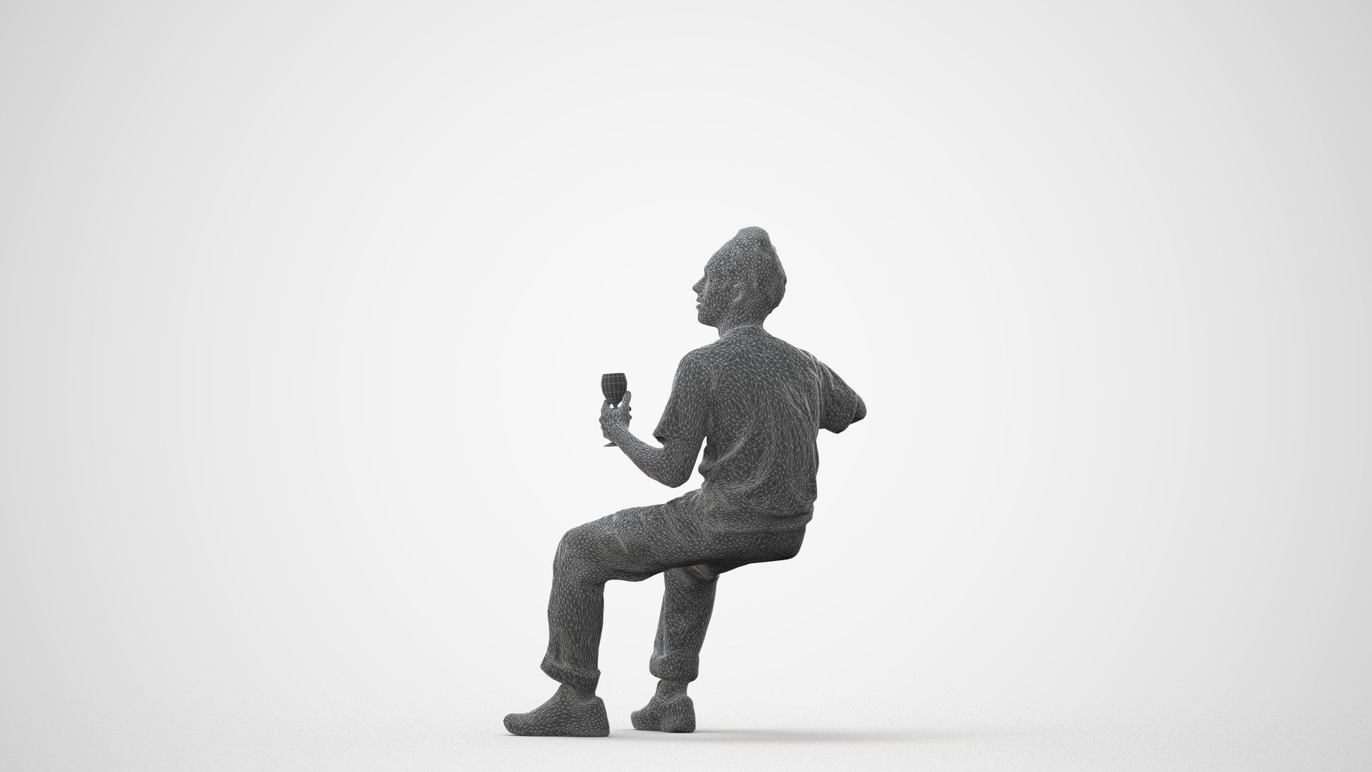 3D human model man casual sitting, photogrammetry scanned person for archviz, square thumbnail