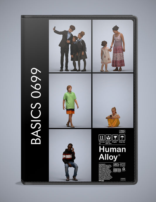 photogrammetry 3D people kids collection, 5 realistic human models archviz FBX