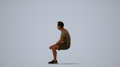 realistic 3D human man casual sitting, archviz people FBX OBJ for Blender, three-quarter view render