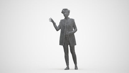 3D human model woman business, photogrammetry scanned person for archviz, three-quarter front view render