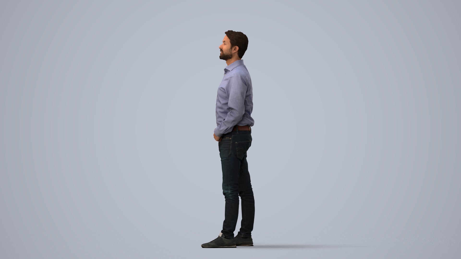 3D scanned man standing business, photorealistic archviz people for Enscape and SketchUp, three-quarter view render