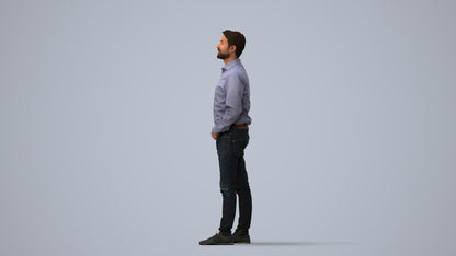 3D scanned man standing business, photorealistic archviz people for Enscape and SketchUp, three-quarter view render