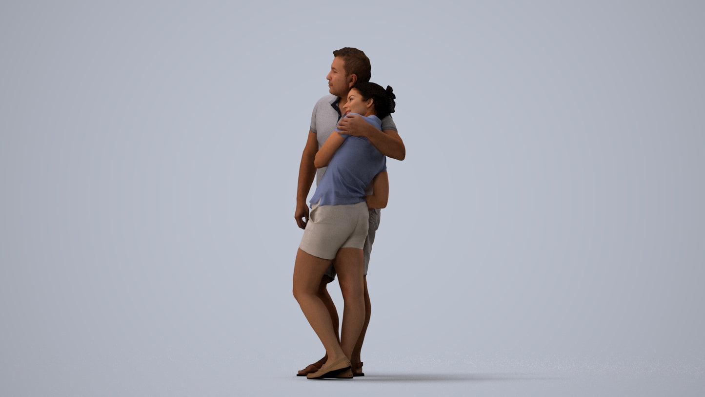 realistic 3D woman casual couple, scanned archviz people for Blender and 3ds Max, three-quarter view render
