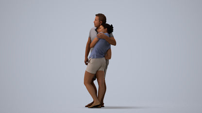 realistic 3D woman casual couple, scanned archviz people for Blender and 3ds Max, three-quarter view render