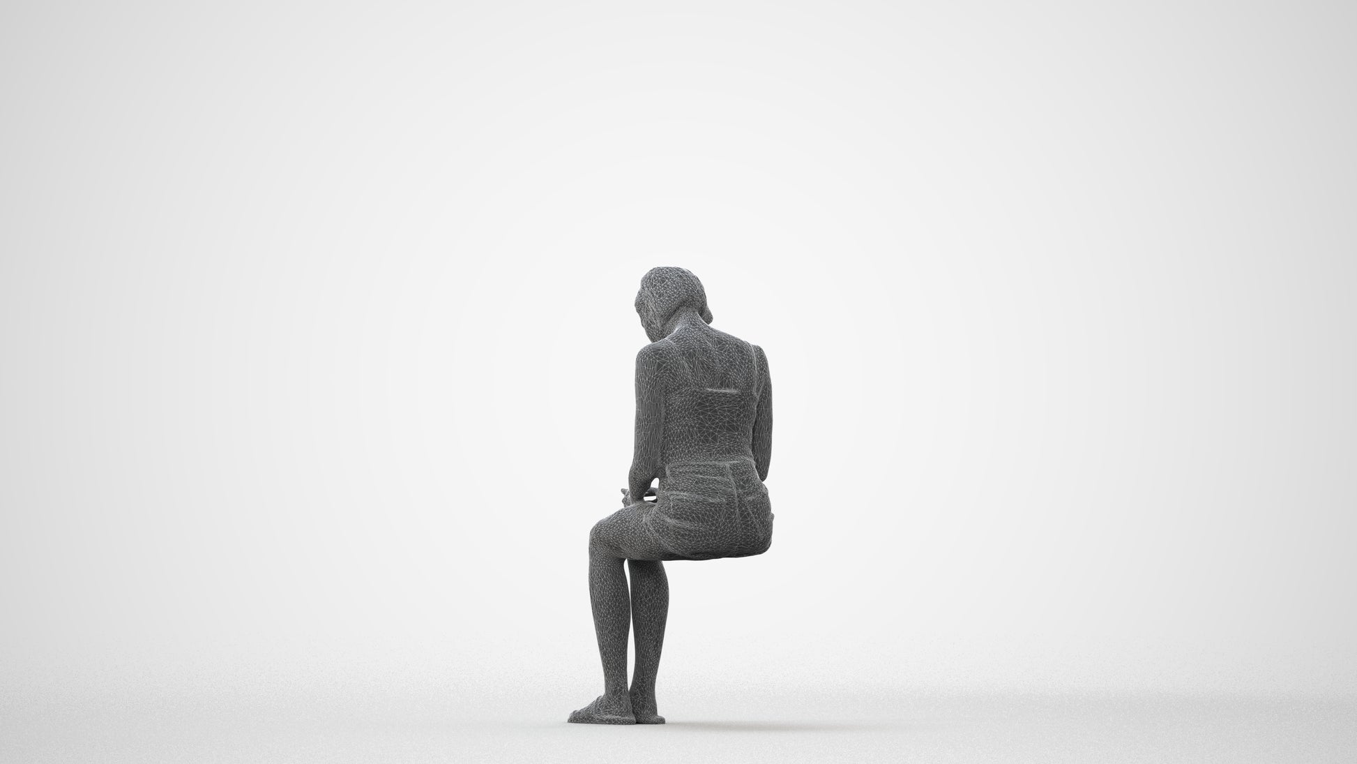 realistic 3D woman casual sitting, scanned archviz people for Blender and 3ds Max, square thumbnail