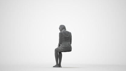 realistic 3D woman casual sitting, scanned archviz people for Blender and 3ds Max, square thumbnail