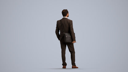 3D human model man business, photogrammetry scanned person for archviz, front view render