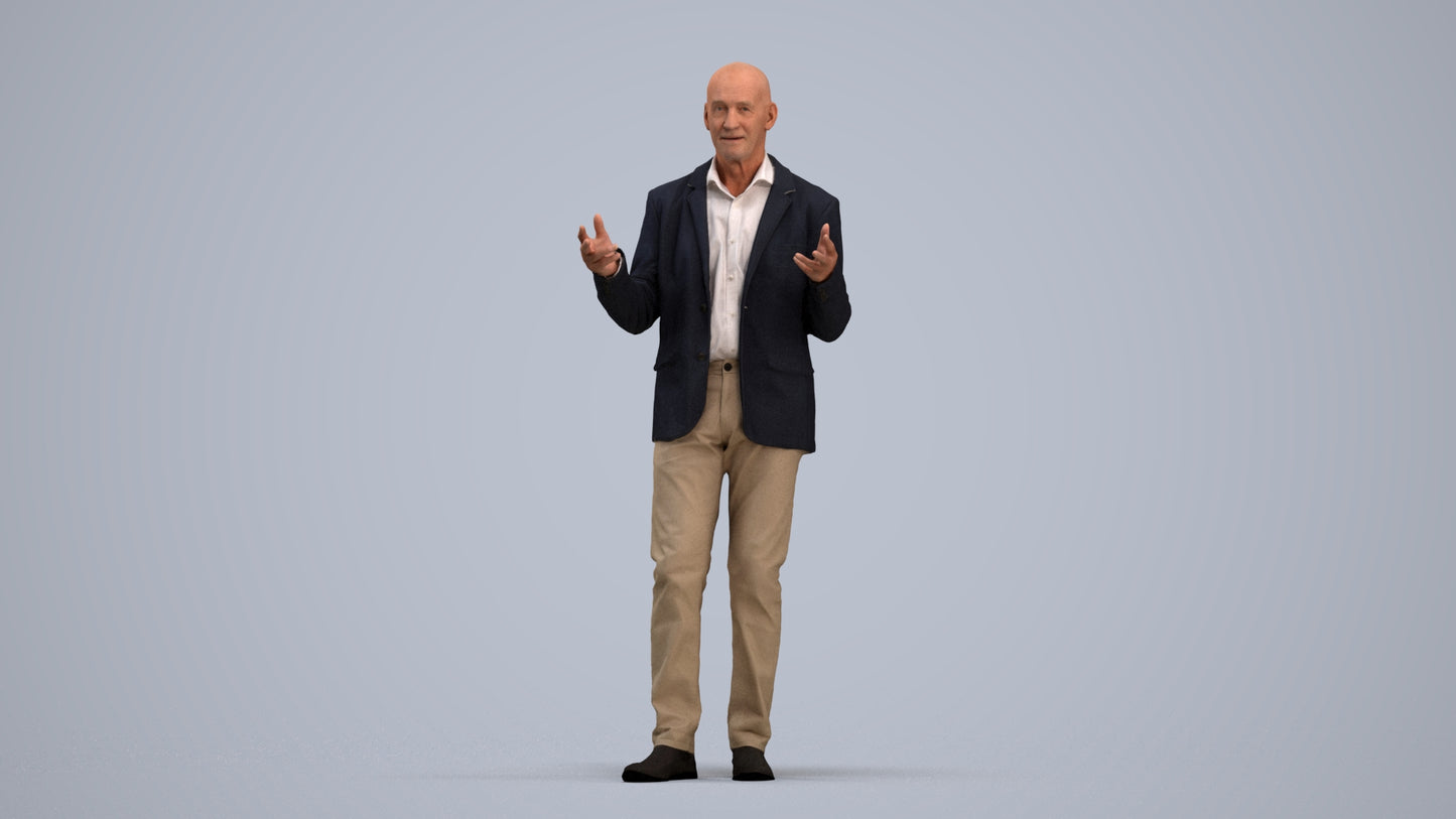3D scanned senior man business, photorealistic archviz people for Enscape and SketchUp, standing pose render