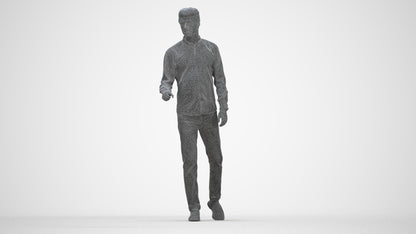 3D human model man casual walking, photogrammetry scanned person for archviz, wireframe back view