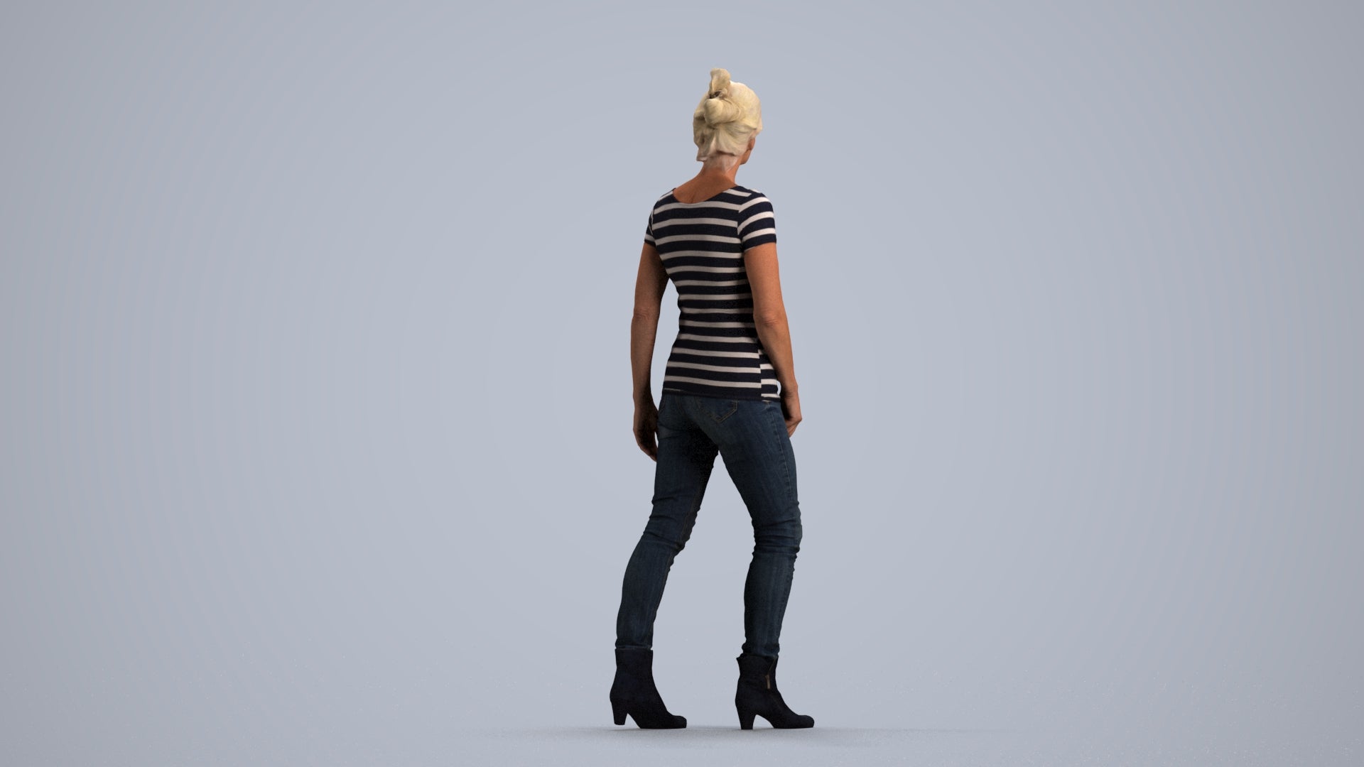 realistic 3D human senior woman casual walking, archviz people FBX OBJ for Blender, front view render
