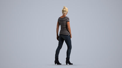 realistic 3D human senior woman casual walking, archviz people FBX OBJ for Blender, front view render