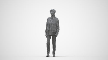 realistic 3D senior woman casual walking, scanned archviz people for Blender and 3ds Max, wireframe back view