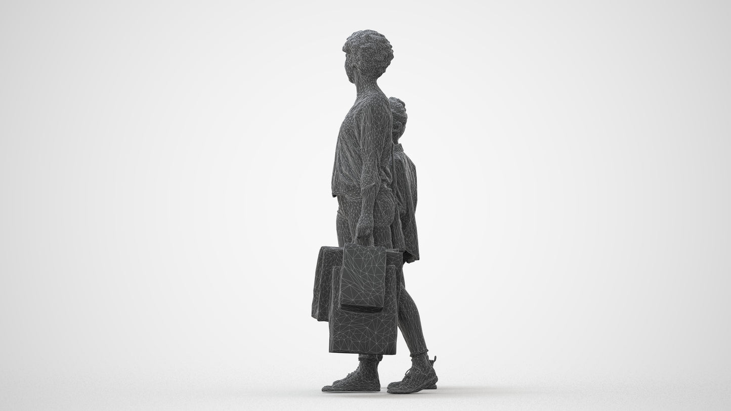 3D human model girl casual kids, photogrammetry scanned person for archviz, square thumbnail