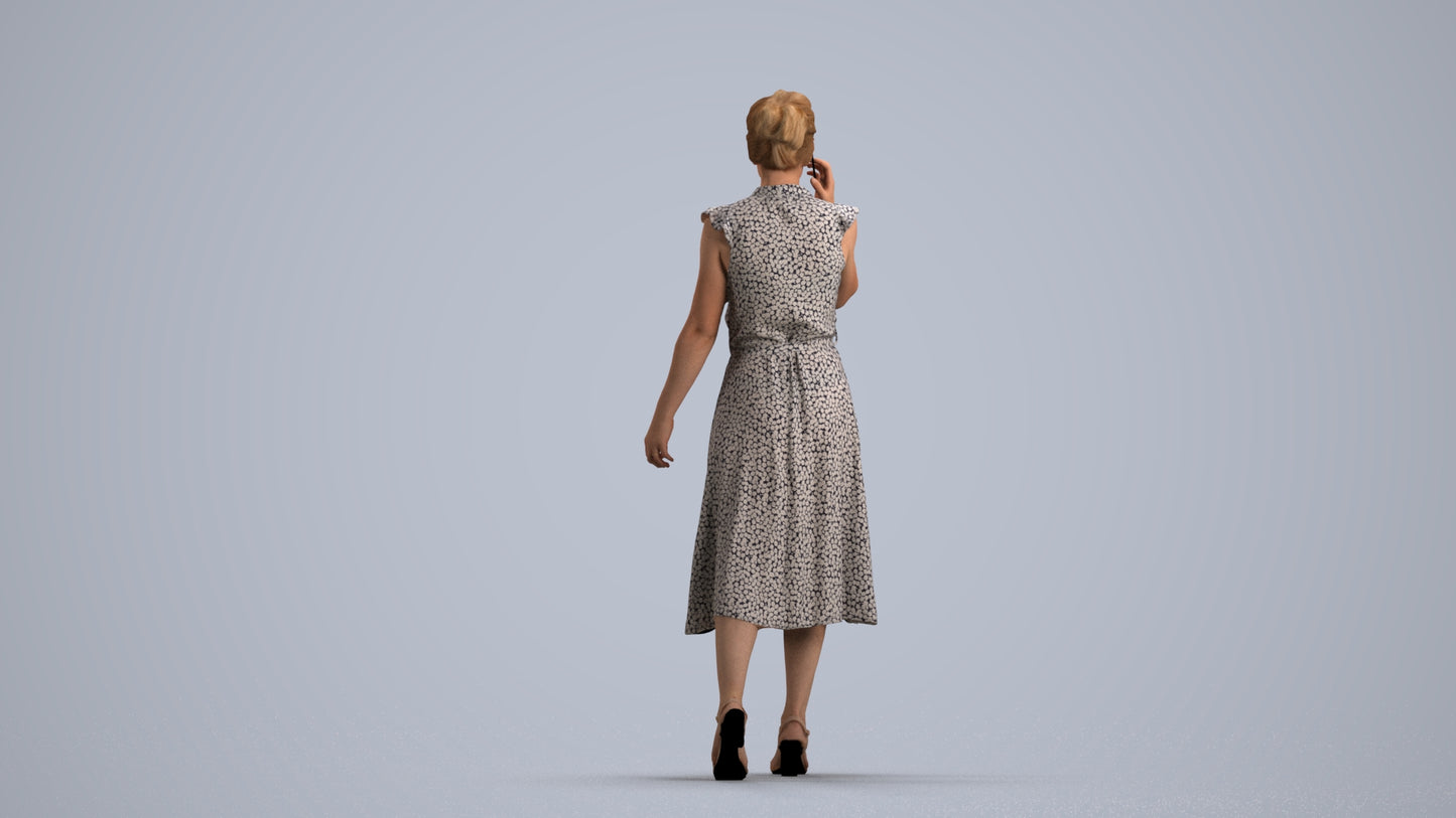 realistic 3D human woman casual walking, archviz people FBX OBJ for Blender, front view render