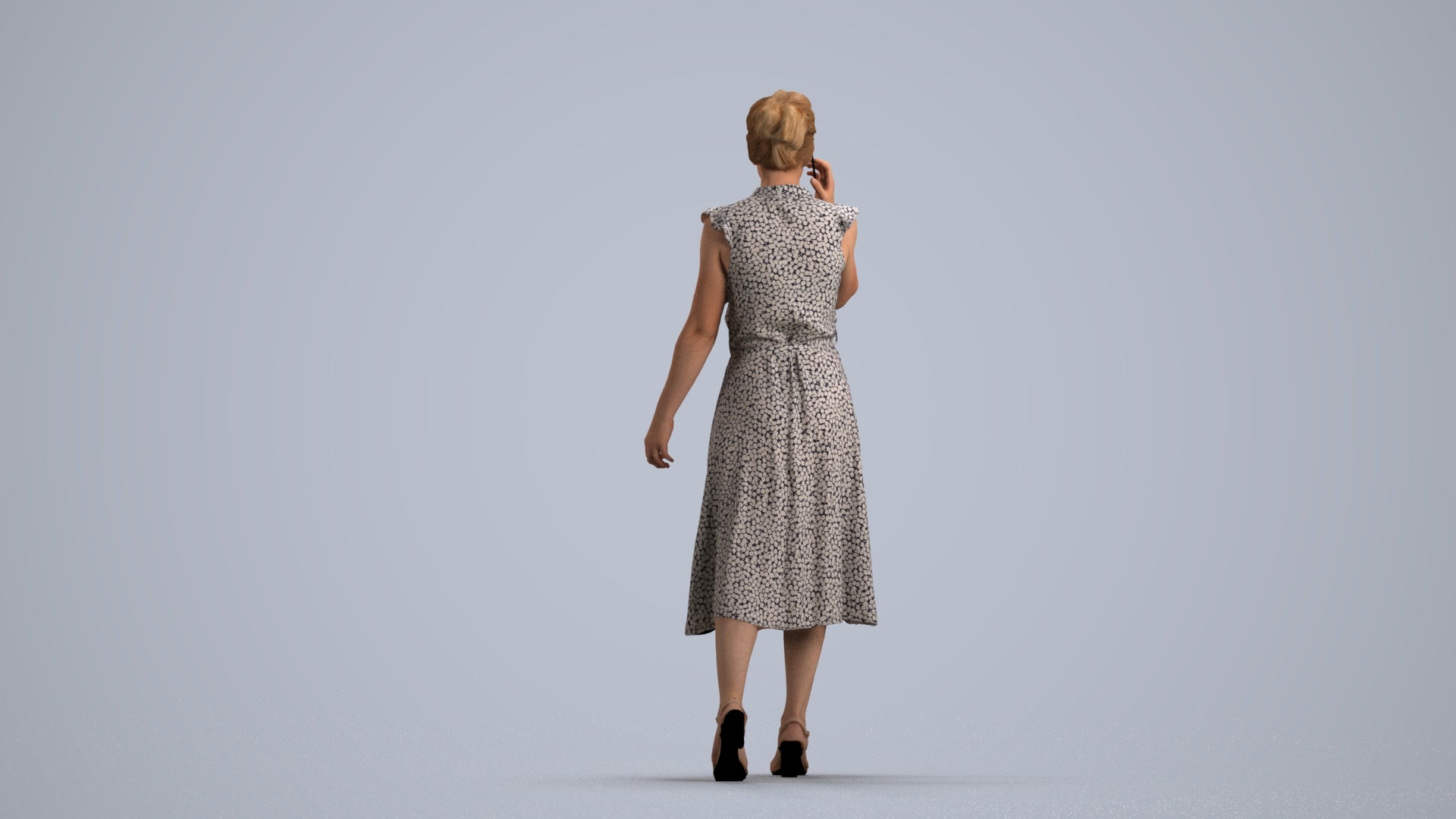 realistic 3D human woman casual walking, archviz people FBX OBJ for Blender, front view render