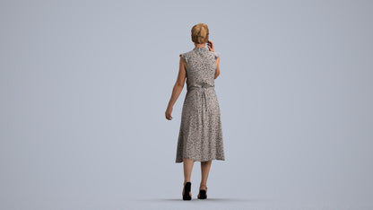 realistic 3D human woman casual walking, archviz people FBX OBJ for Blender, front view render
