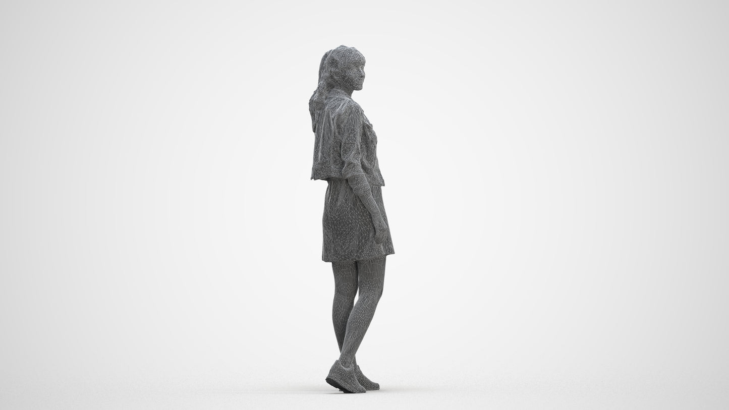 realistic 3D woman casual walking, scanned archviz people for Blender and 3ds Max, three-quarter front view render
