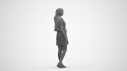 realistic 3D woman casual walking, scanned archviz people for Blender and 3ds Max, three-quarter front view render
