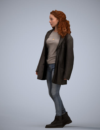 scanned 3D woman casual walking, photogrammetry people for Enscape and V-Ray