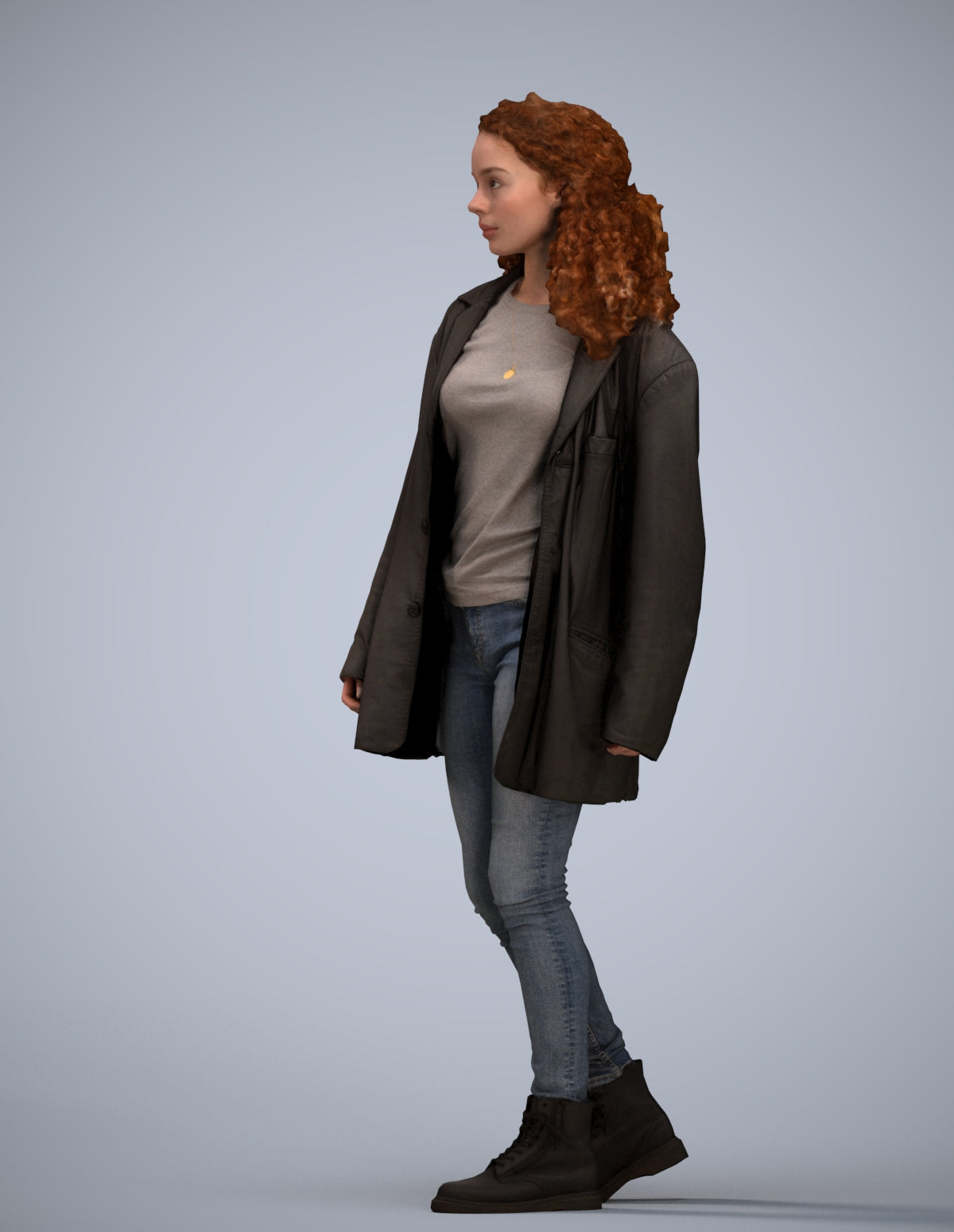 scanned 3D woman casual walking, photogrammetry people for Enscape and V-Ray
