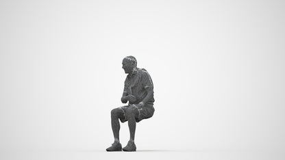 scanned 3D senior man casual sitting, photogrammetry people for Enscape and V-Ray, wireframe back view