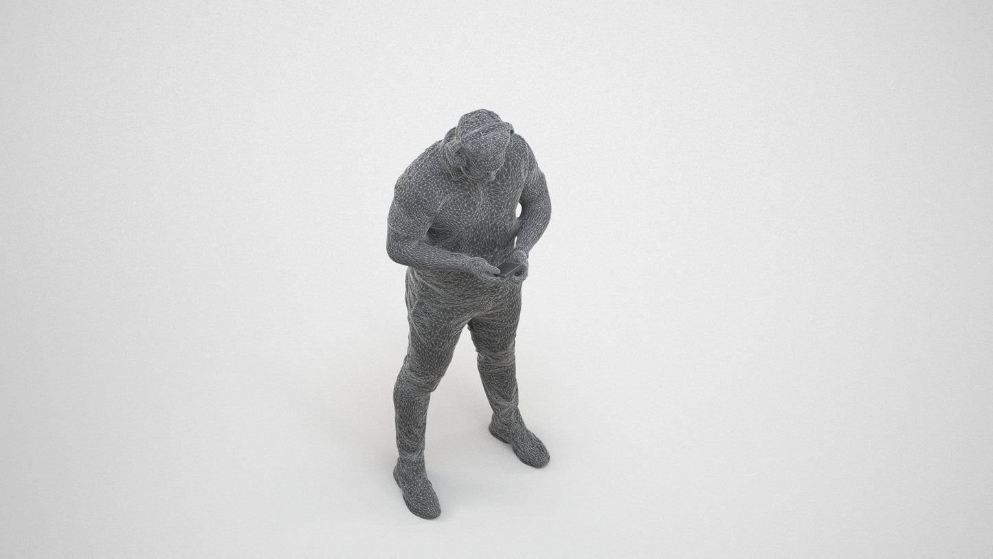 3D people model man casual standing, scanned human for 3ds Max rendering, wireframe three-quarter view