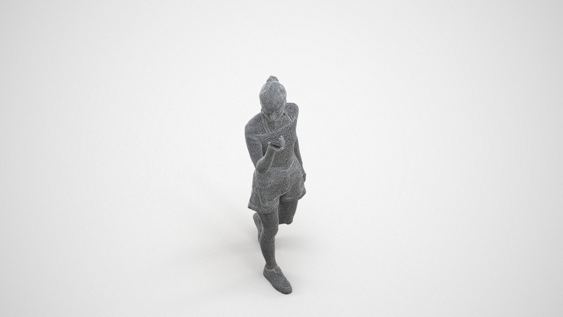 photogrammetry 3D woman casual walking, realistic human model archviz FBX, wireframe three-quarter view