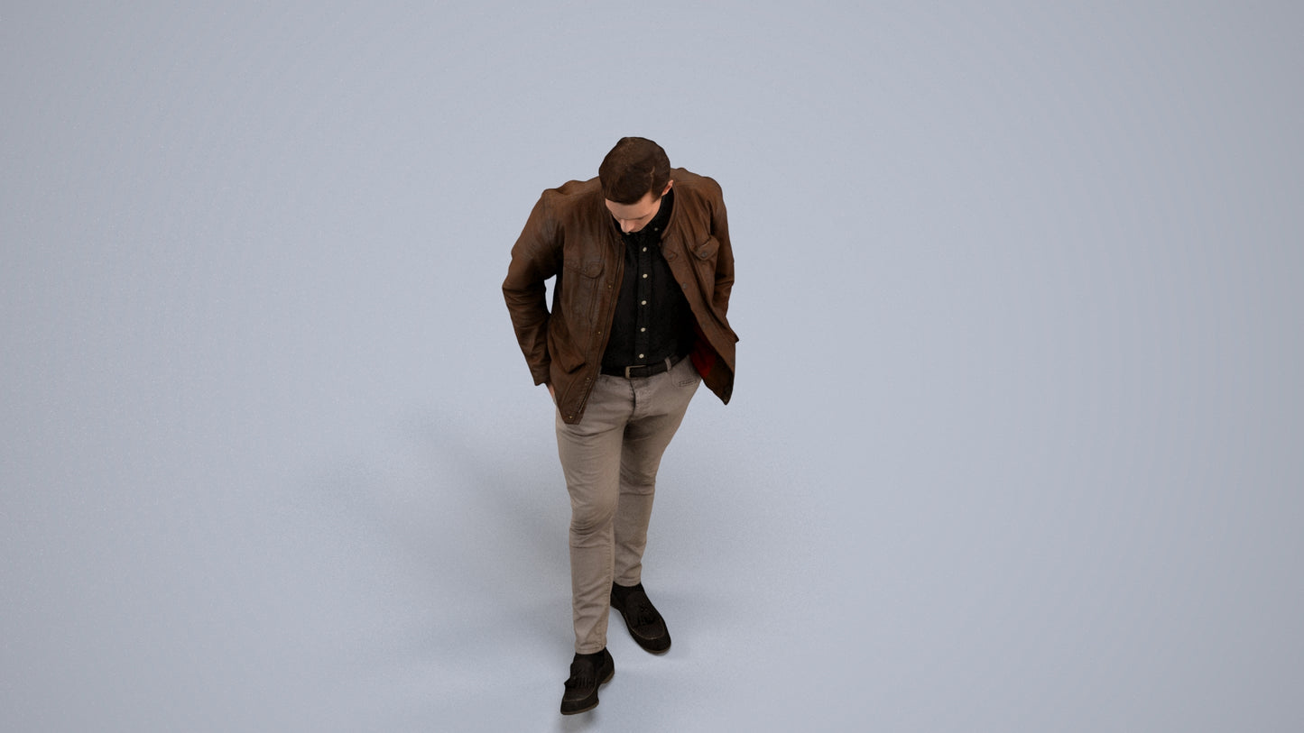 3D people model man casual standing, scanned human for 3ds Max rendering, back view render