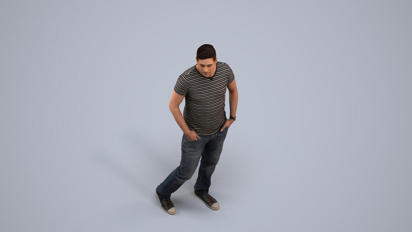 realistic 3D man casual standing, scanned archviz people for Blender and 3ds Max, back view render
