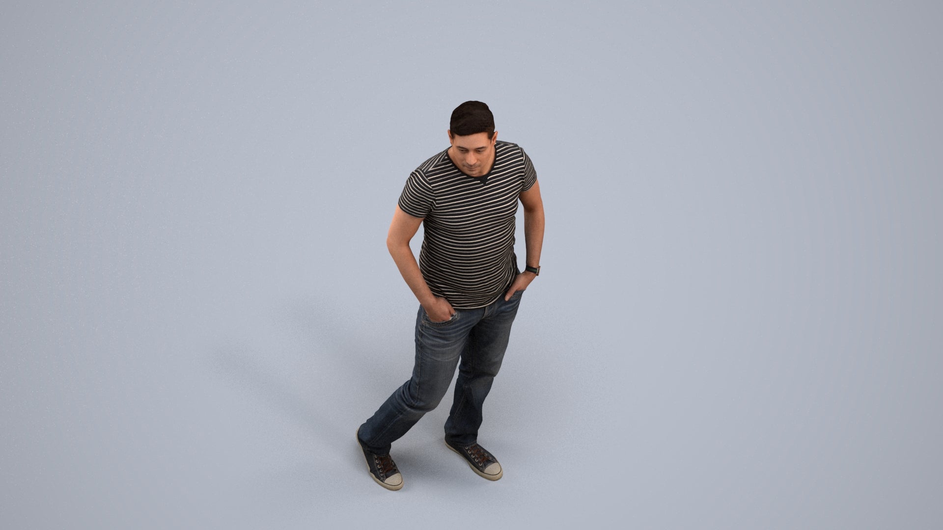 realistic 3D man casual standing, scanned archviz people for Blender and 3ds Max, back view render