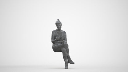realistic 3D people senior woman casual sitting, render-ready for V-Ray and Corona, FBX OBJ, three-quarter front view render