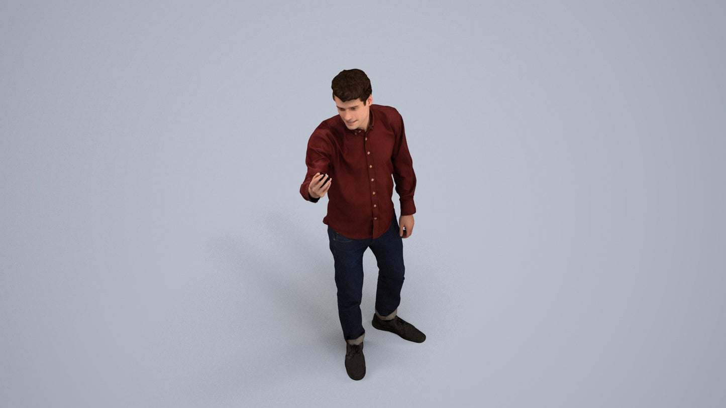 scanned 3D man casual standing, photogrammetry people for Enscape and V-Ray, back view render