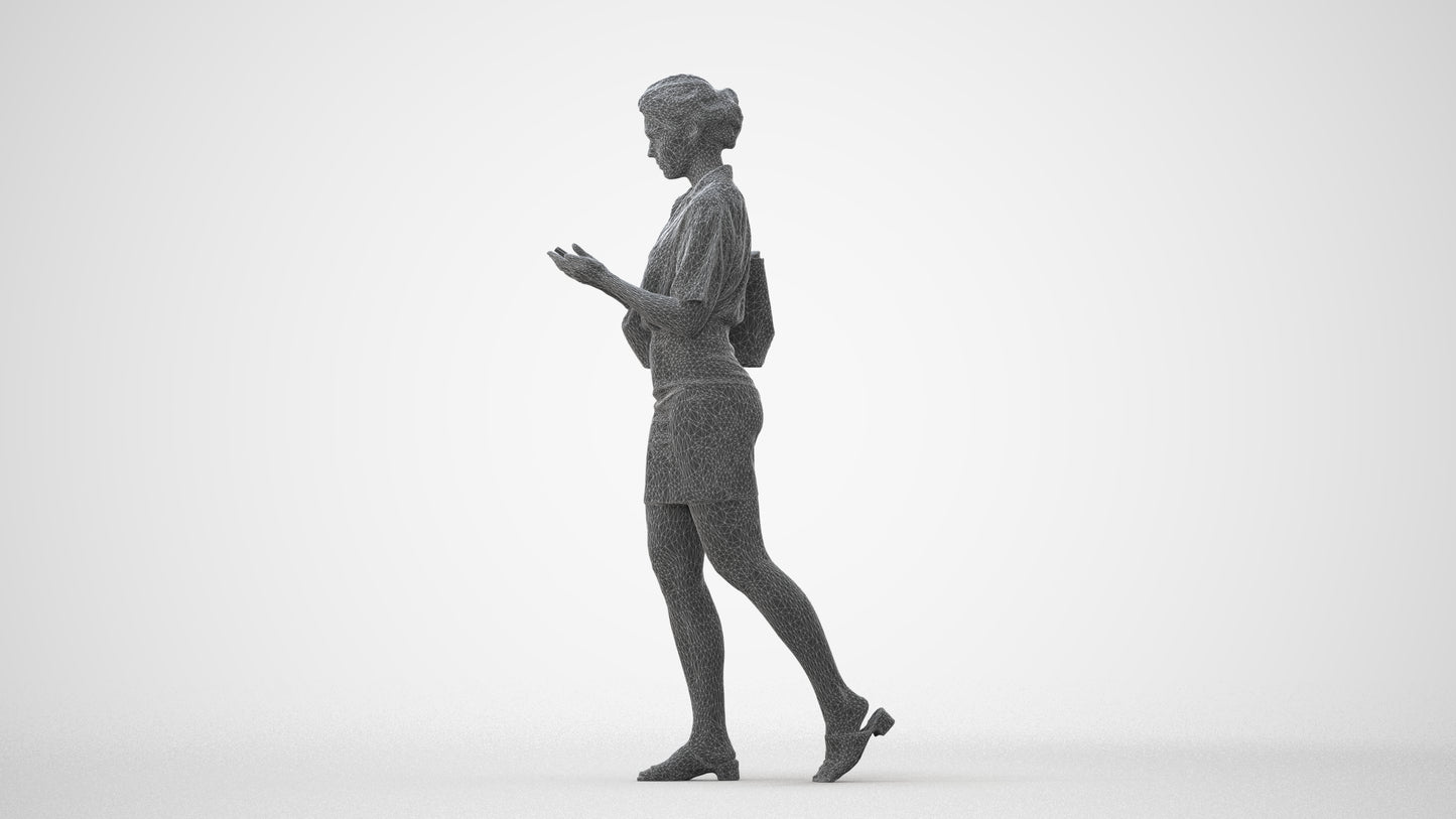scanned 3D woman casual walking, photogrammetry people for Enscape and V-Ray, square thumbnail