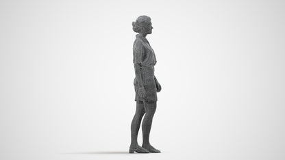 realistic 3D people woman casual standing, render-ready for V-Ray and Corona, FBX OBJ, wireframe side view