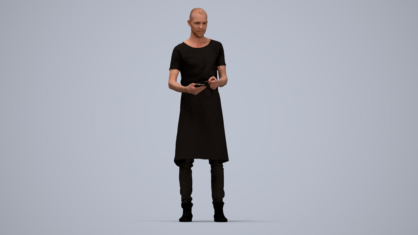 3D human model man hospitality, photogrammetry scanned person for archviz, top-down view render