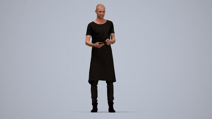3D human model man hospitality, photogrammetry scanned person for archviz, top-down view render