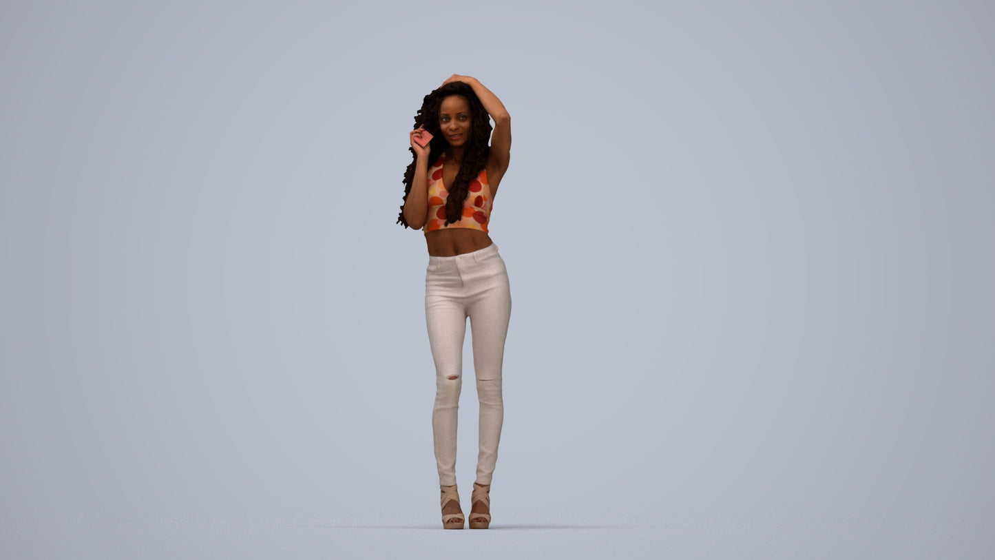 realistic 3D woman casual standing, scanned archviz people for Blender and 3ds Max, top-down view render
