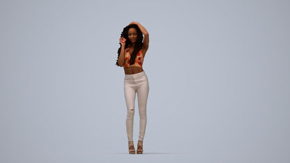 realistic 3D woman casual standing, scanned archviz people for Blender and 3ds Max, top-down view render