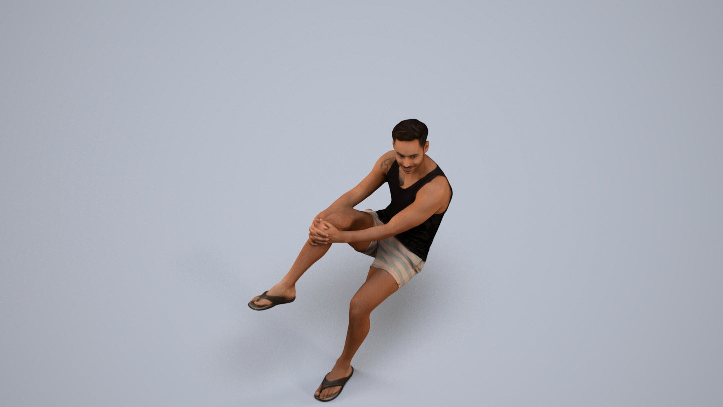 realistic 3D people man casual sitting, render-ready for V-Ray and Corona, FBX OBJ, back view render