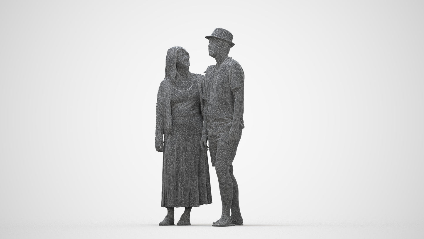 3D human model woman standing, photogrammetry scanned person for archviz, wireframe back view