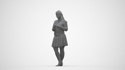 3D scanned woman standing casual, photorealistic archviz people for Enscape and SketchUp, wireframe back view